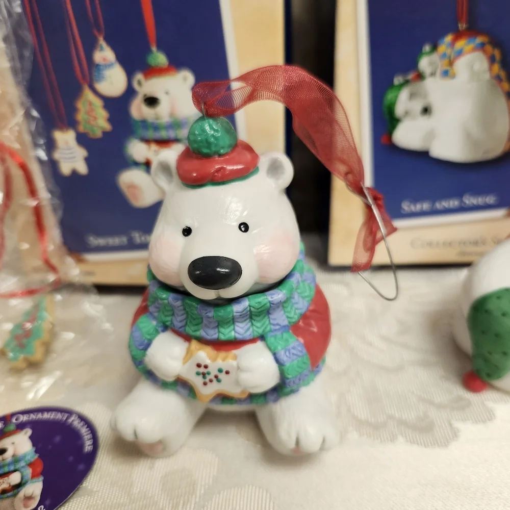 Hallmark 2002 Safe and Snug & Sweet Tooth Treats Polar Bears Christmas Ornaments